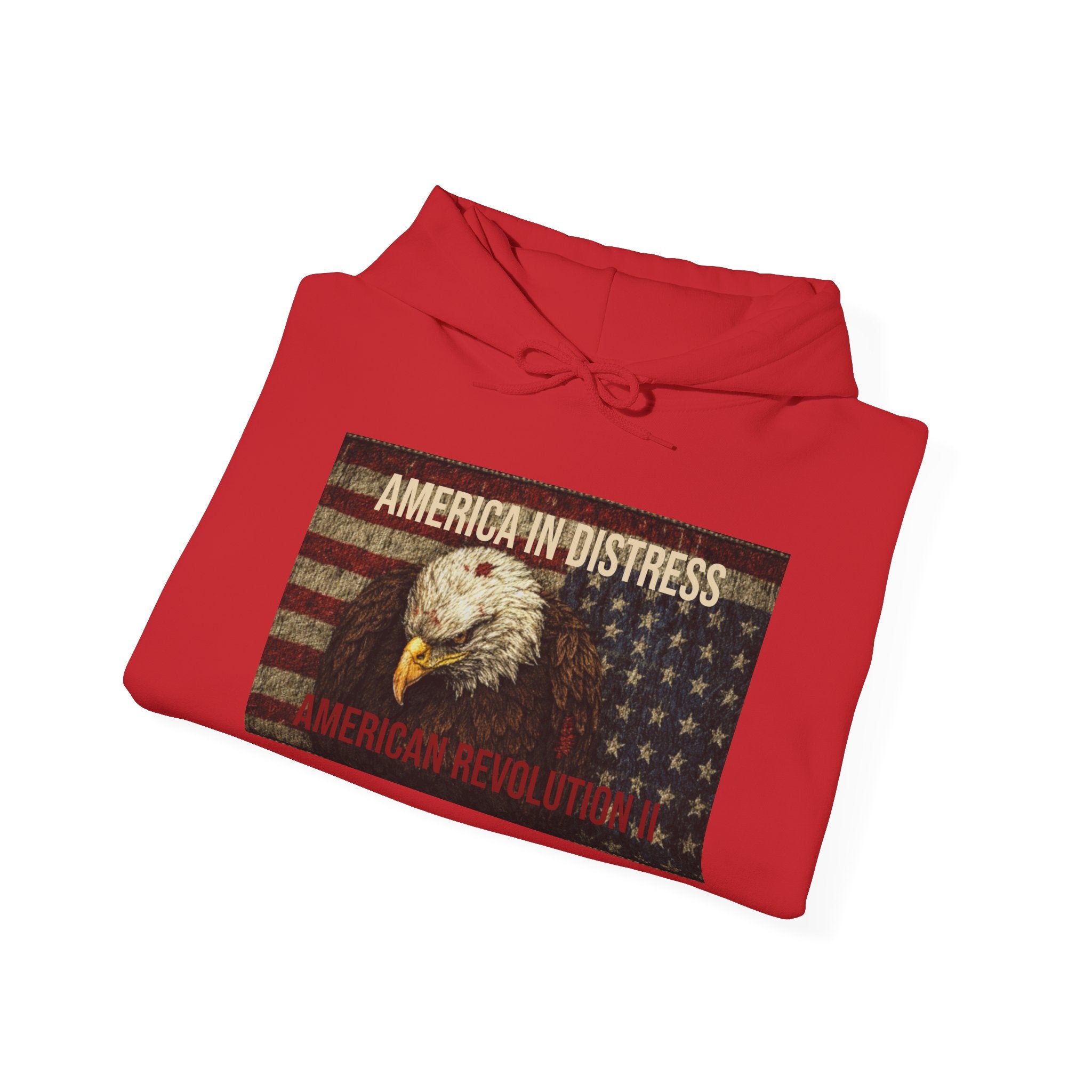 America in Distress Hoodie — Patriotic Eagle Flag Sweatshirt ("American Revolution")