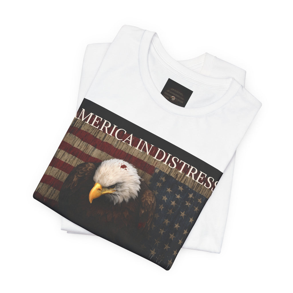 America In Distress Eagle Flag T‑Shirt — Patriotic Bald Eagle Tee