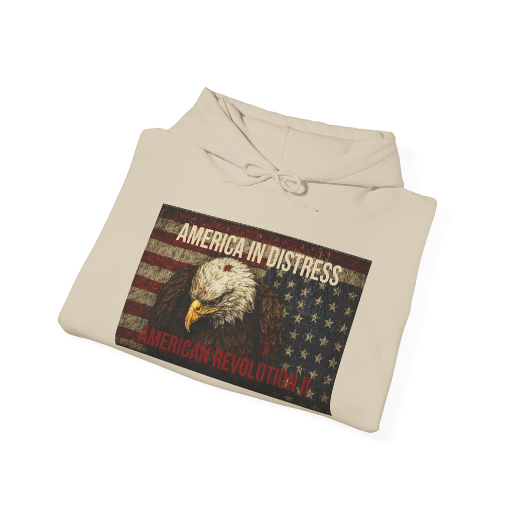 America in Distress Hoodie — Patriotic Eagle Flag Sweatshirt ("American Revolution")