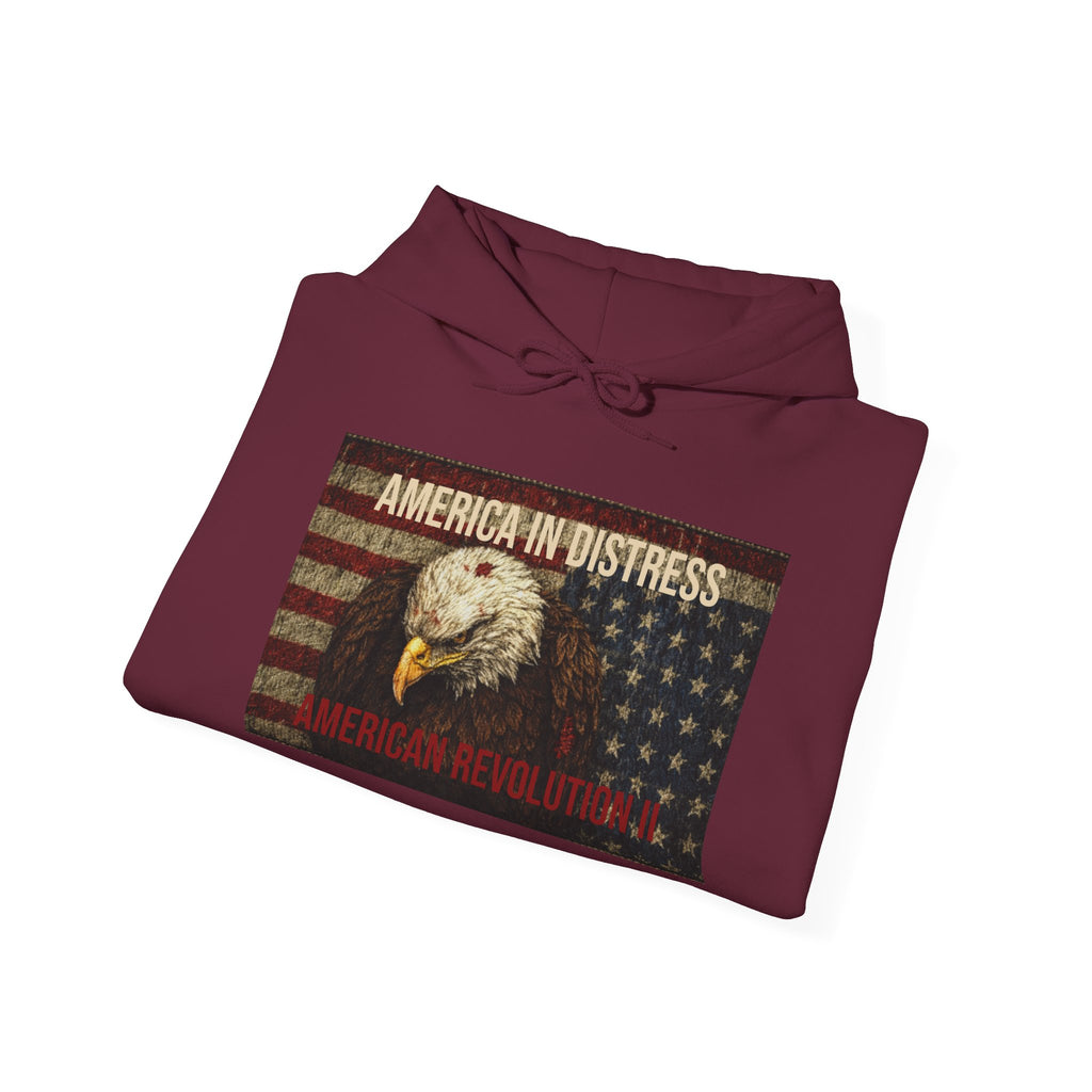 America in Distress Hoodie — Patriotic Eagle Flag Sweatshirt ("American Revolution")
